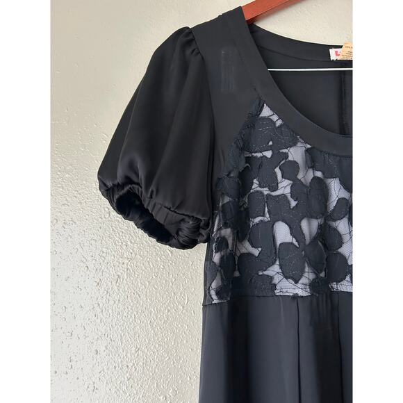 Lucca Black Puff Sleeve Babydoll Dress Size Small - Picture 4 of 8